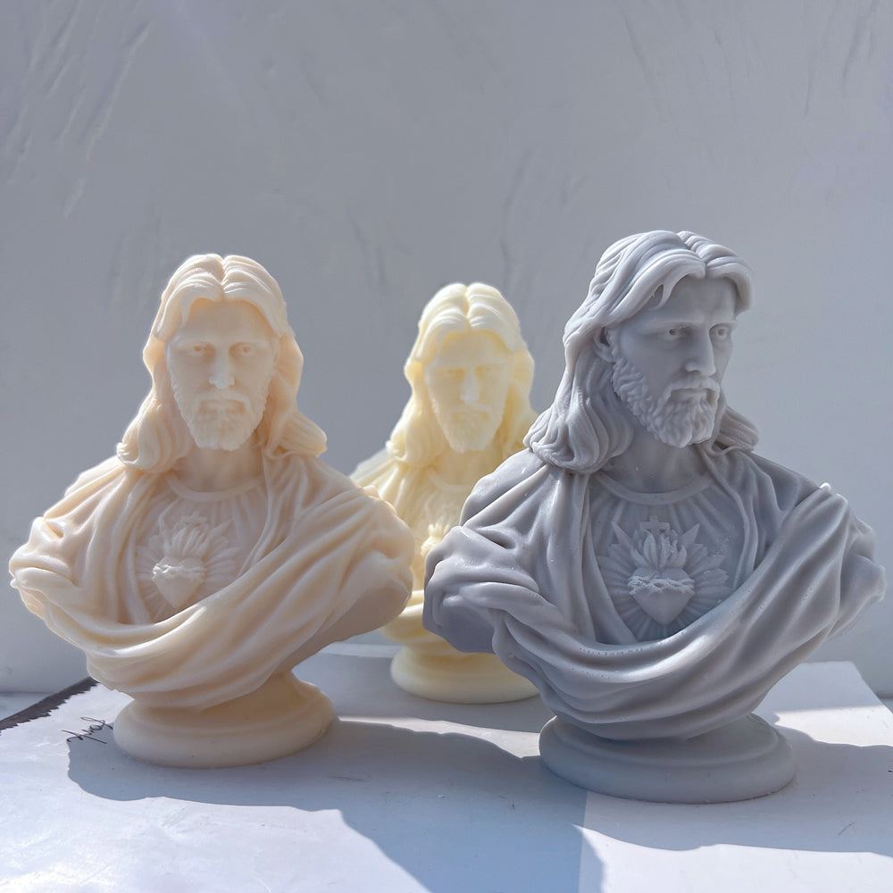 A detailed Sacred Heart of Jesus Silicone Candle Mould silicone candle mould by MYKA Candles and Moulds, perfect for candle making, soap moulds, and resin moulds.