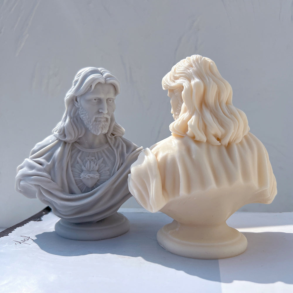 View of the Sacred Heart of Jesus Silicone Candle Mould silicone candle mould from MYKA Candles and Moulds, ideal for DIY soap moulds and cake mould projects.