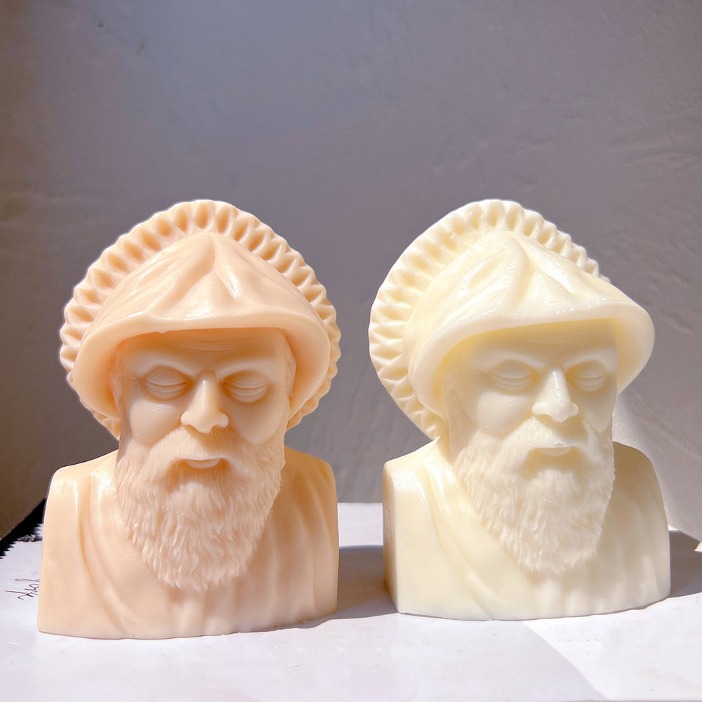 Crafting with the Saint Charbel Bust Candle Mould silicone candle mould by MYKA Candles and Moulds, also used for soap, resin, and cake moulds.