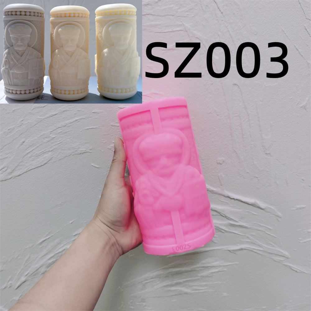 The flexible Saint Pillar Candle Moulds silicone candle mould by MYKA Candles and Moulds, suitable for soap moulds and food-grade cake mould use.