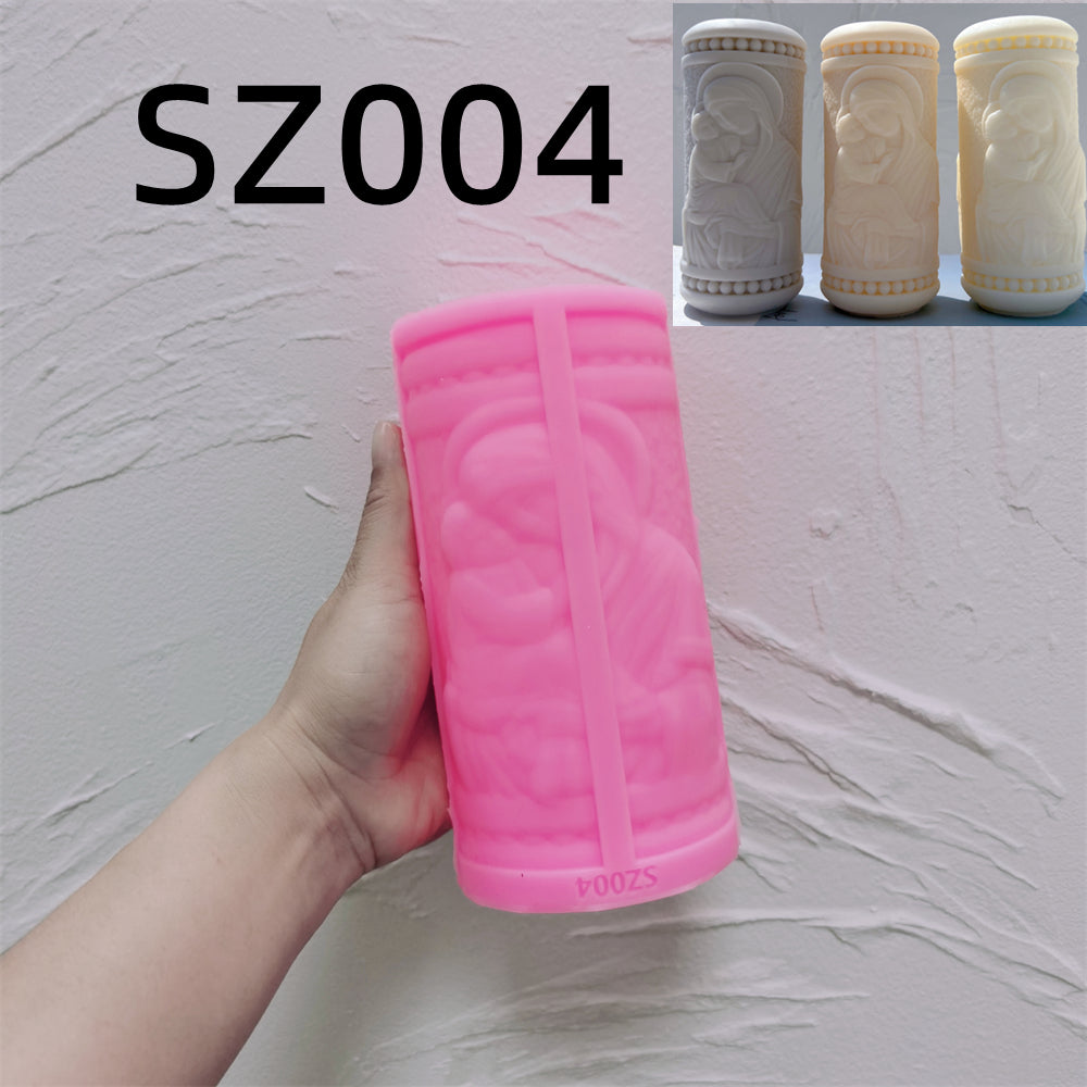 An aesthetic Saint Pillar Candle Moulds silicone candle mould from MYKA Candles and Moulds, perfect for soap, resin, and cake mould art.