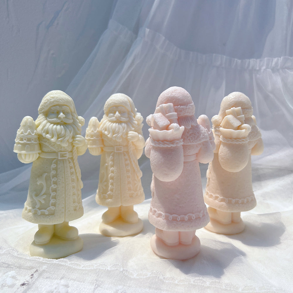 Close-up of the Santa Candle Mould silicone candle mould by MYKA Candles and Moulds for soy wax, soap moulds, and baking mould hobbyists.