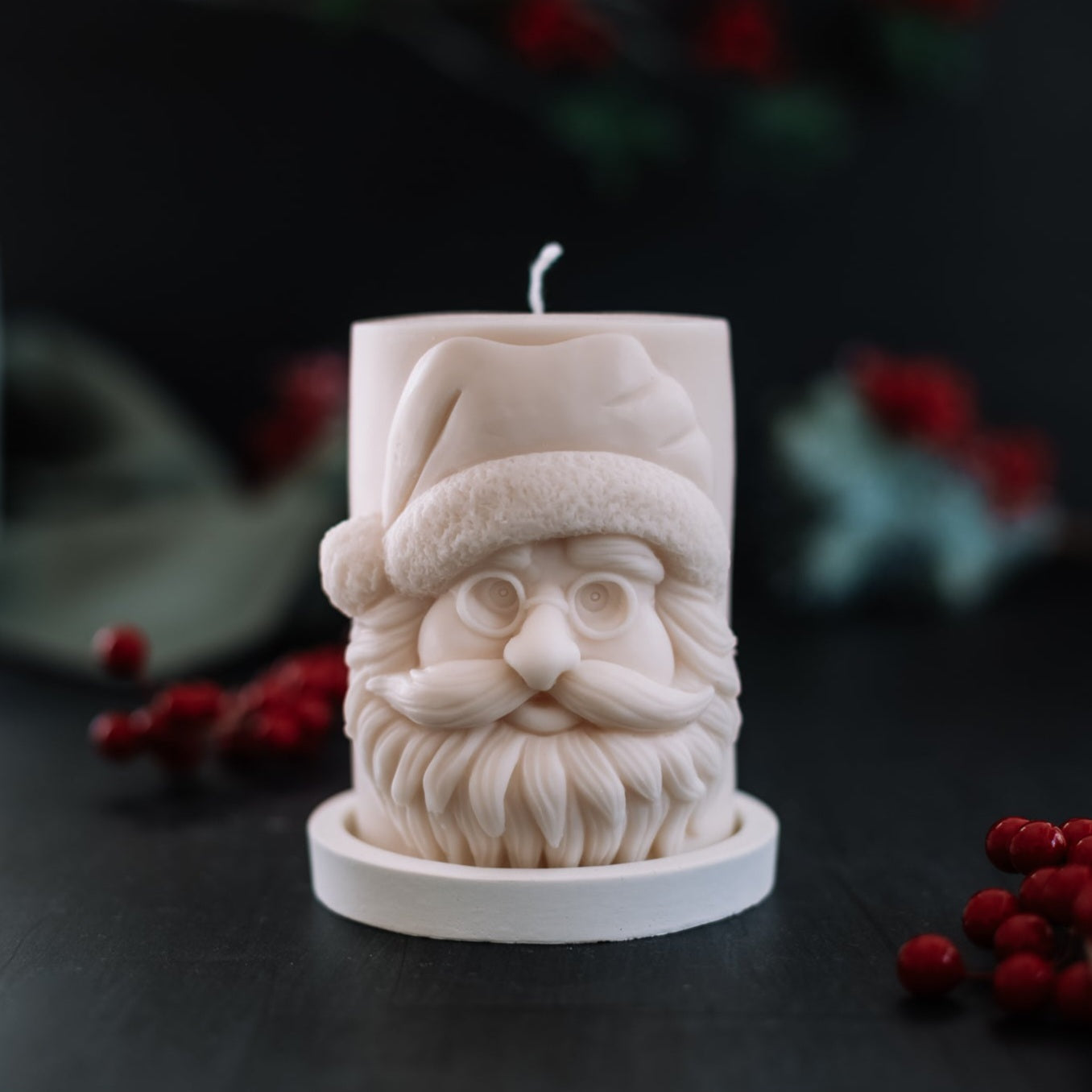 Professional Santa Pillar Candle Mould silicone candle mould by MYKA Candles and Moulds, also used for resin moulds and baking mould designs.