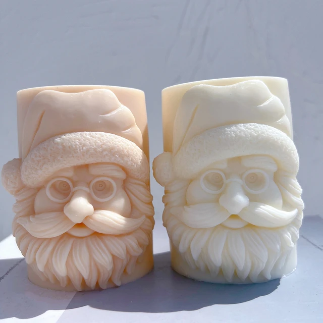 Showcasing the Santa Pillar Candle Mould silicone candle mould by MYKA Candles and Moulds for creative baking moulds and candle making.