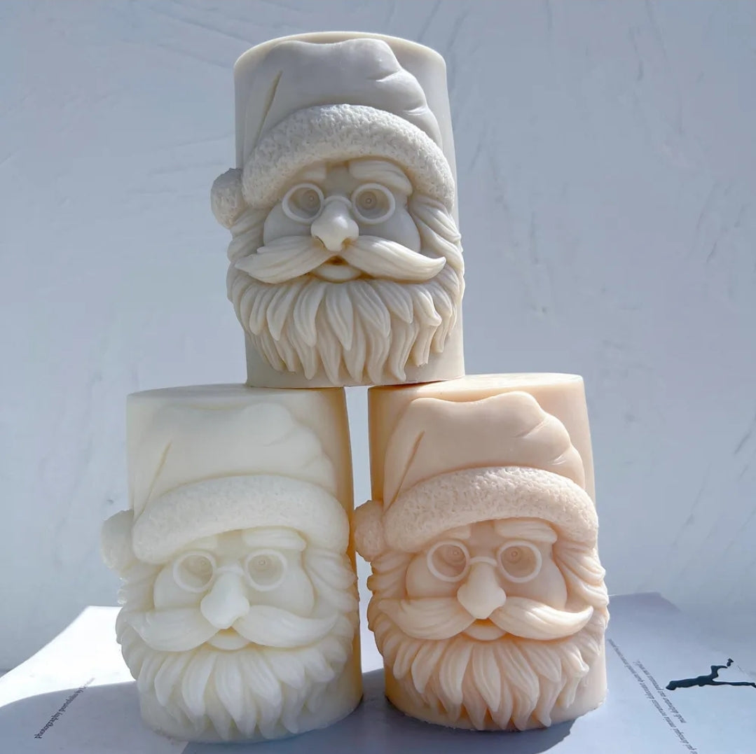 Precision-designed Santa Pillar Candle Mould silicone candle mold by MYKA Candles and Moulds for resin moulds and gourmet cake mould designs.