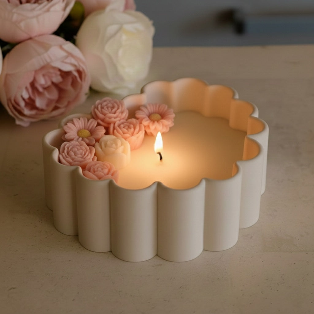 A Scalloped Heart Vessel Mould silicone candle mold by MYKA Candles and Moulds, the perfect multipurpose tool for concrete and resin vessel moulds.