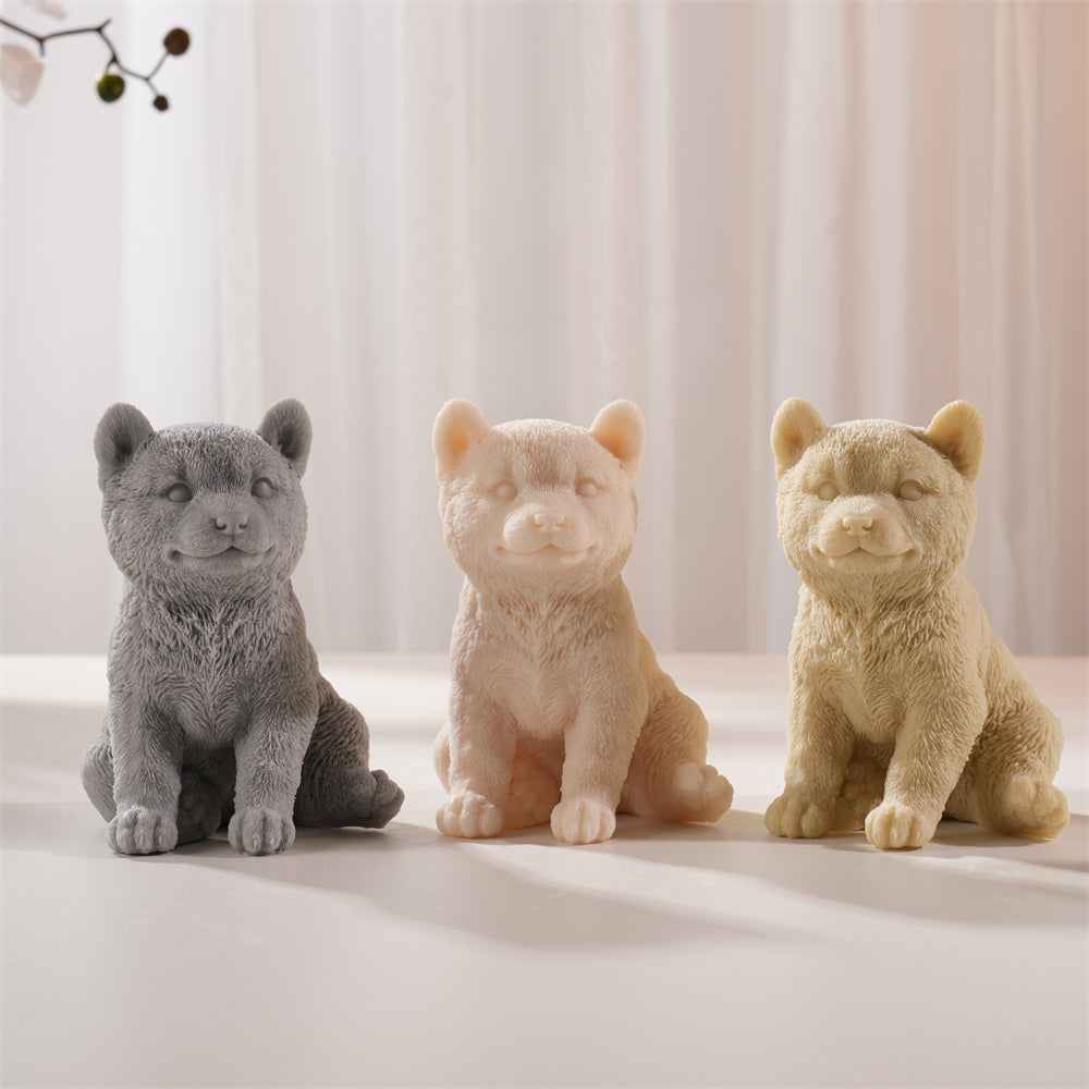 The flexible Shiba Inu Puppy Candle Mould silicone candle mould by MYKA Candles and Moulds, suitable for soap moulds and food-grade cake mould use.
