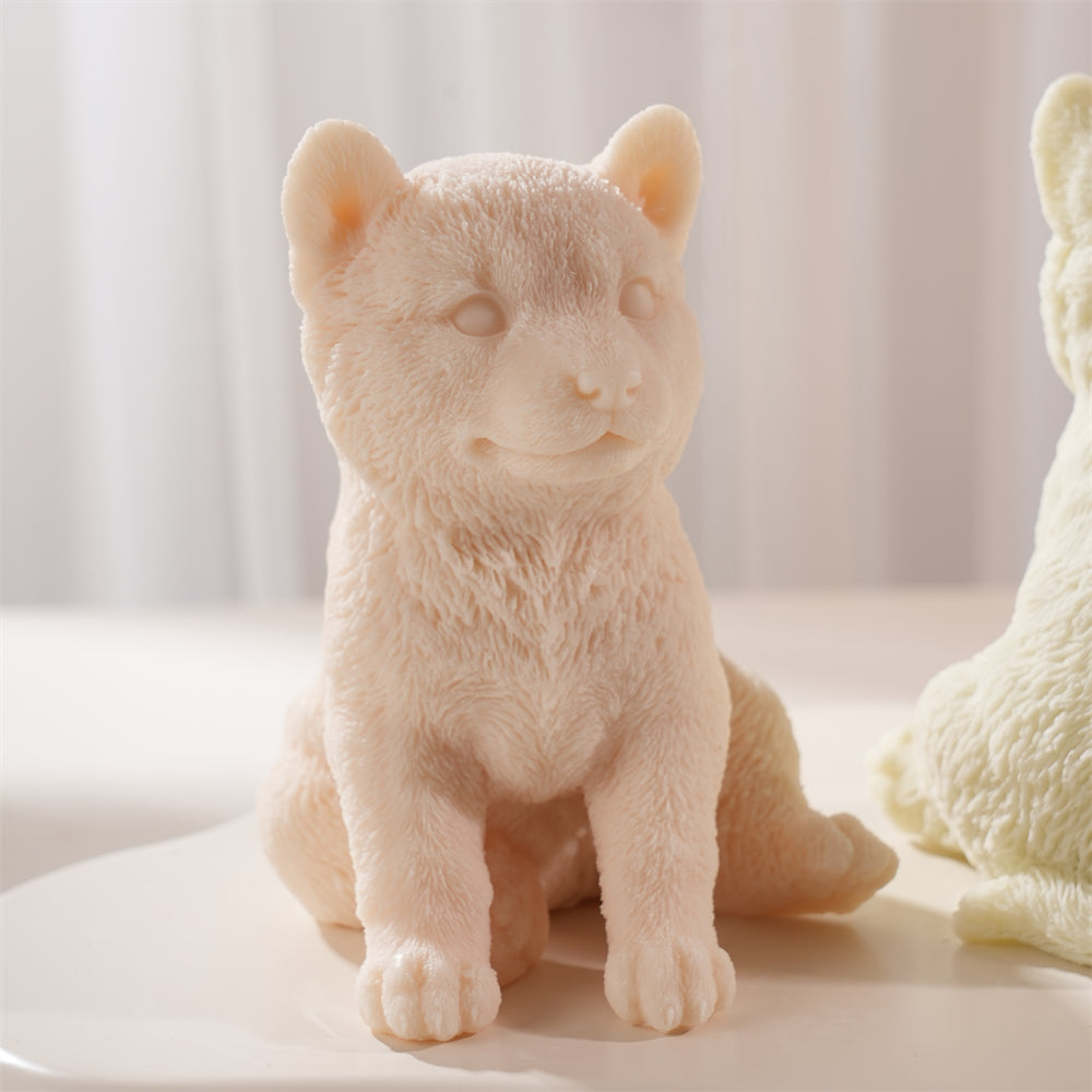A heat-resistant Shiba Inu Puppy Candle Mould silicone candle mould by MYKA Candles and Moulds, ideal for soap, resin, and baking mould applications.