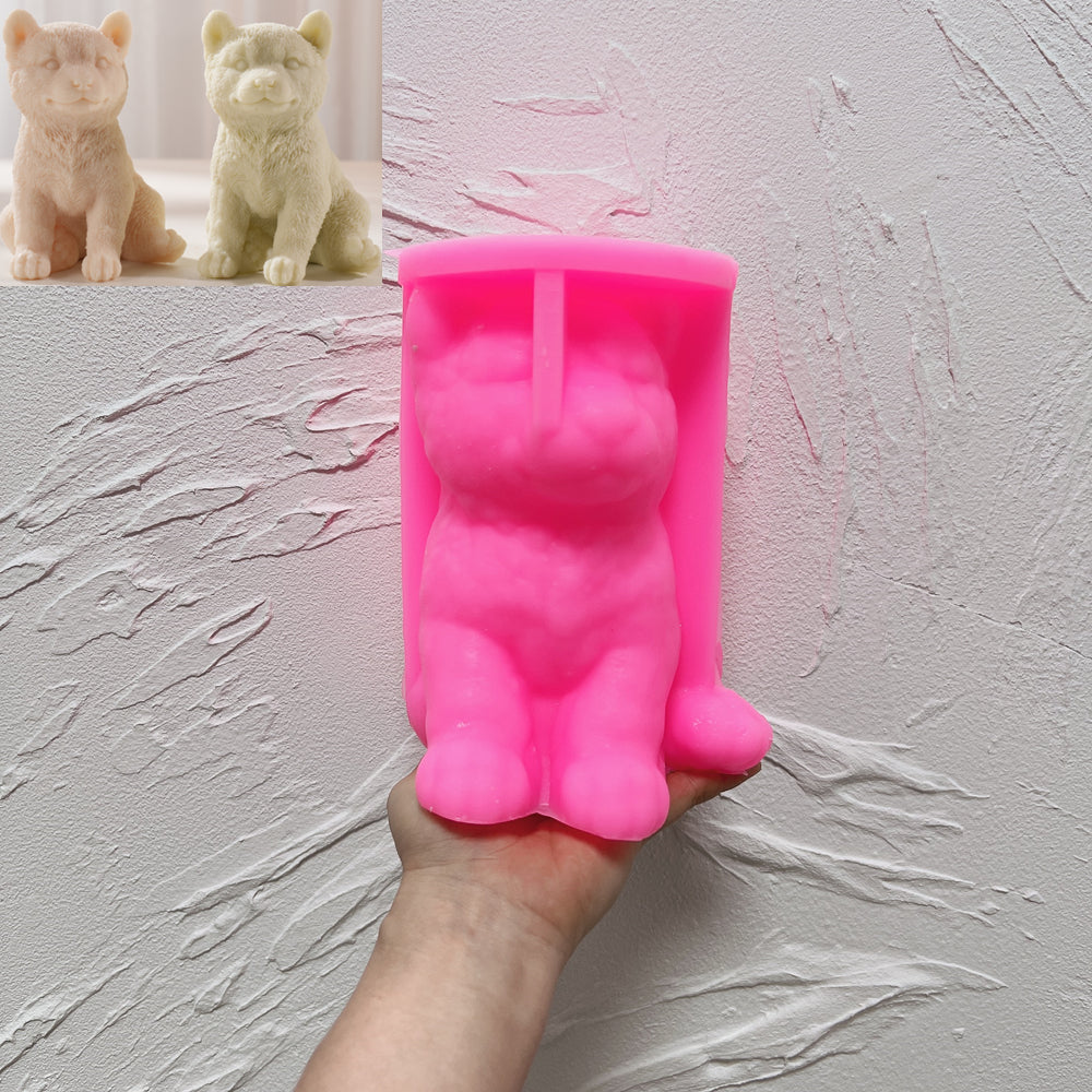 A Shiba Inu Puppy Candle Mould silicone candle mold by MYKA Candles and Moulds, designed for easy release in soap, resin, and cake mould casting.
