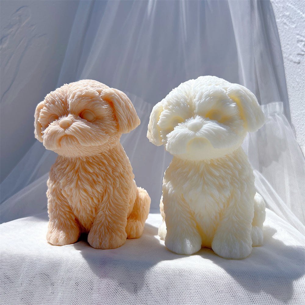 An aesthetic Shih Tzu Puppy Candle Mould silicone candle mould from MYKA Candles and Moulds, perfect for soap, resin, and cake mould art.