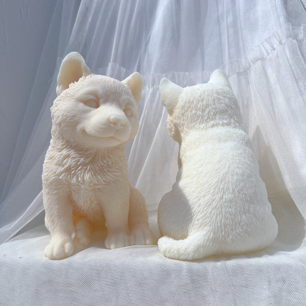 View of the Siberian Husky Puppy Candle Mould silicone candle mould from MYKA Candles and Moulds, ideal for DIY soap moulds and cake mould projects.