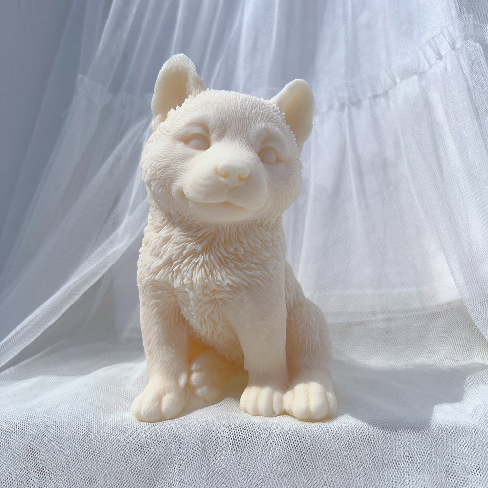 Precision-designed Siberian Husky Puppy Candle Mould silicone candle mold by MYKA Candles and Moulds for resin moulds and gourmet cake mould designs.