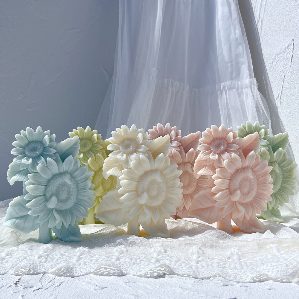 A premium Sunflower Candle Mould silicone candle mold by MYKA Candles and Moulds, a versatile tool for soap, resin, and cake mould crafting.