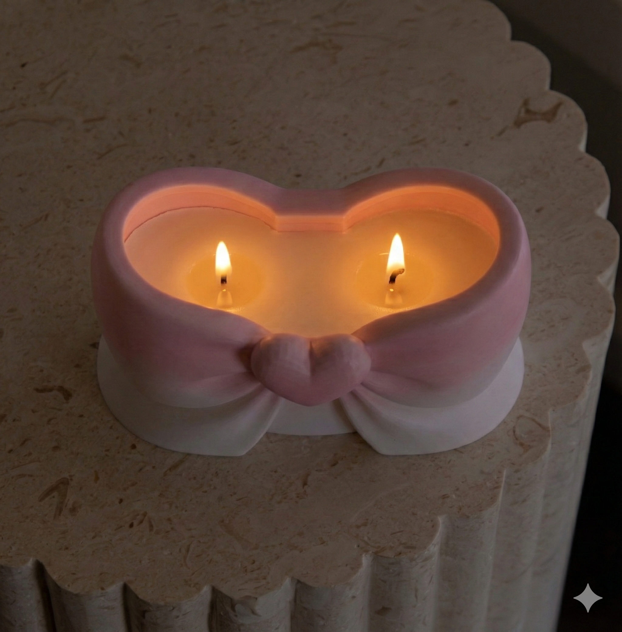 An intricate Sweetheart Bow Vessel Mould silicone candle mold by MYKA Candles and Moulds, designed for aesthetic home decor and vessel moulds.