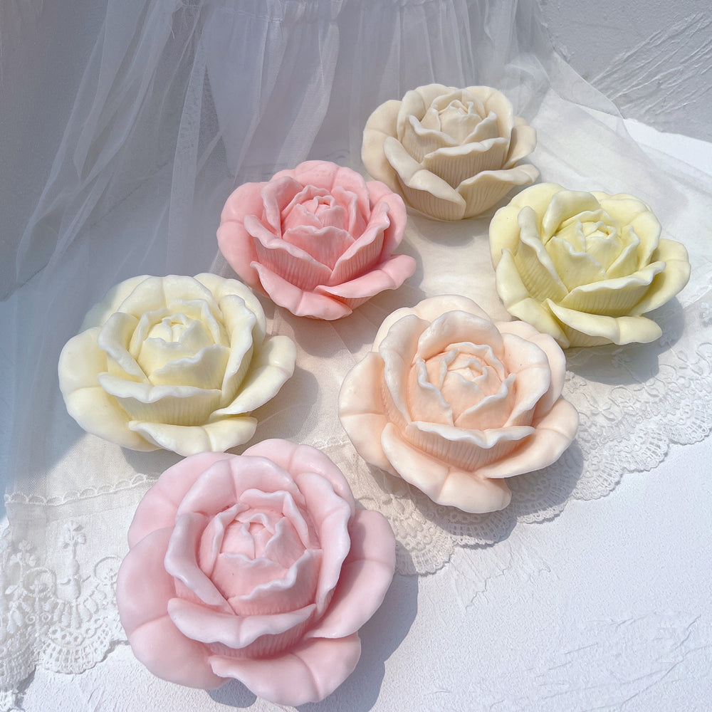 Close-up of the Textured Rose Candle Moulds silicone candle mould by MYKA Candles and Moulds for soy wax, soap moulds, and baking mould hobbyists.
