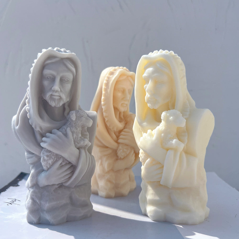 A premium The Good Shepherd Silicone Candle Mould silicone candle mold by MYKA Candles and Moulds, a versatile tool for soap, resin, and cake mould crafting.