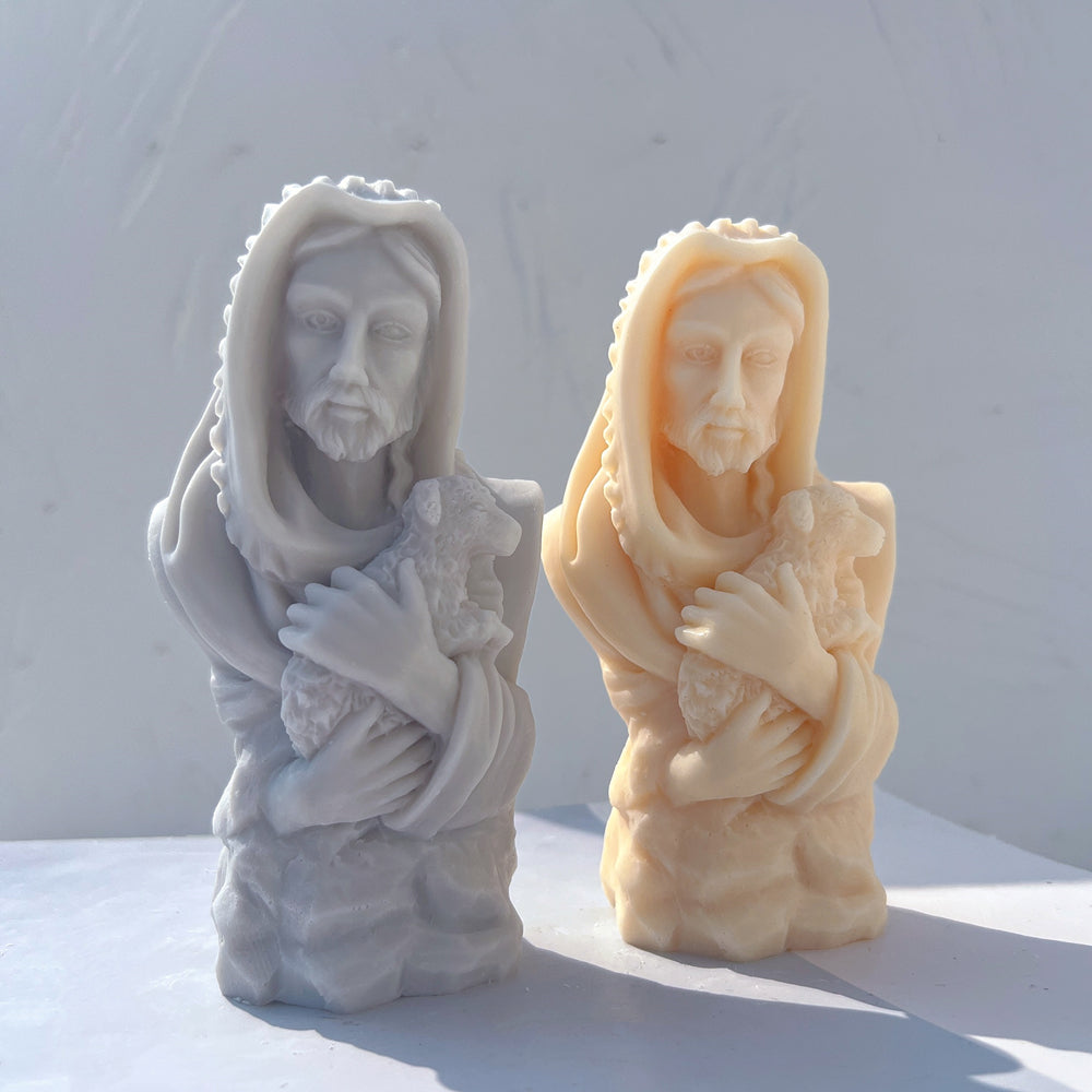 A The Good Shepherd Silicone Candle Mould silicone candle mold by MYKA Candles and Moulds, designed for easy release in soap, resin, and cake mould casting.