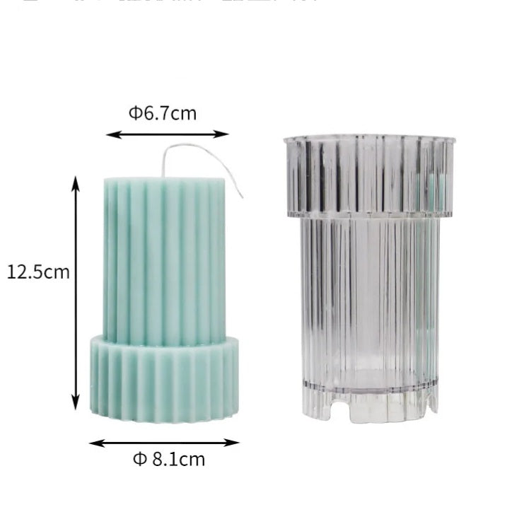 Showcasing the Tiered Ribbed Pillar Candle Moulds silicone candle mould by MYKA Candles and Moulds for creative baking moulds and candle making.