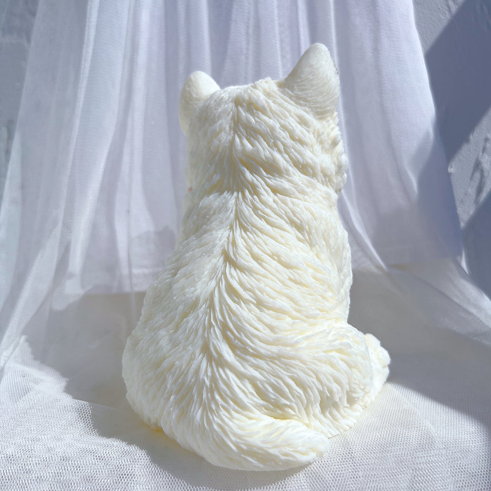 A heat-resistant West Highland Puppy Candle Mould silicone candle mould by MYKA Candles and Moulds, ideal for soap, resin, and baking mould applications.