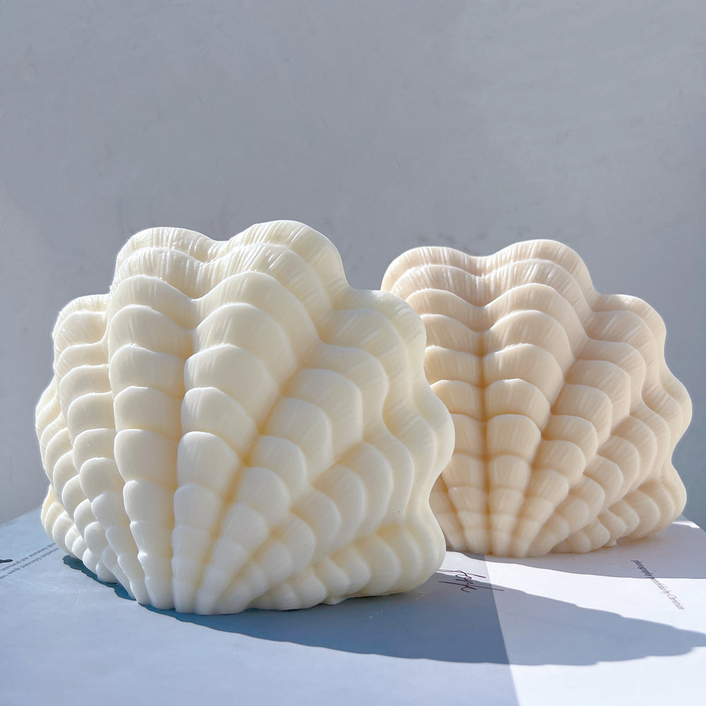 Close-up of the XL Seashell Candle Mould silicone candle mould by MYKA Candles and Moulds for soy wax, soap moulds, and baking mould hobbyists.