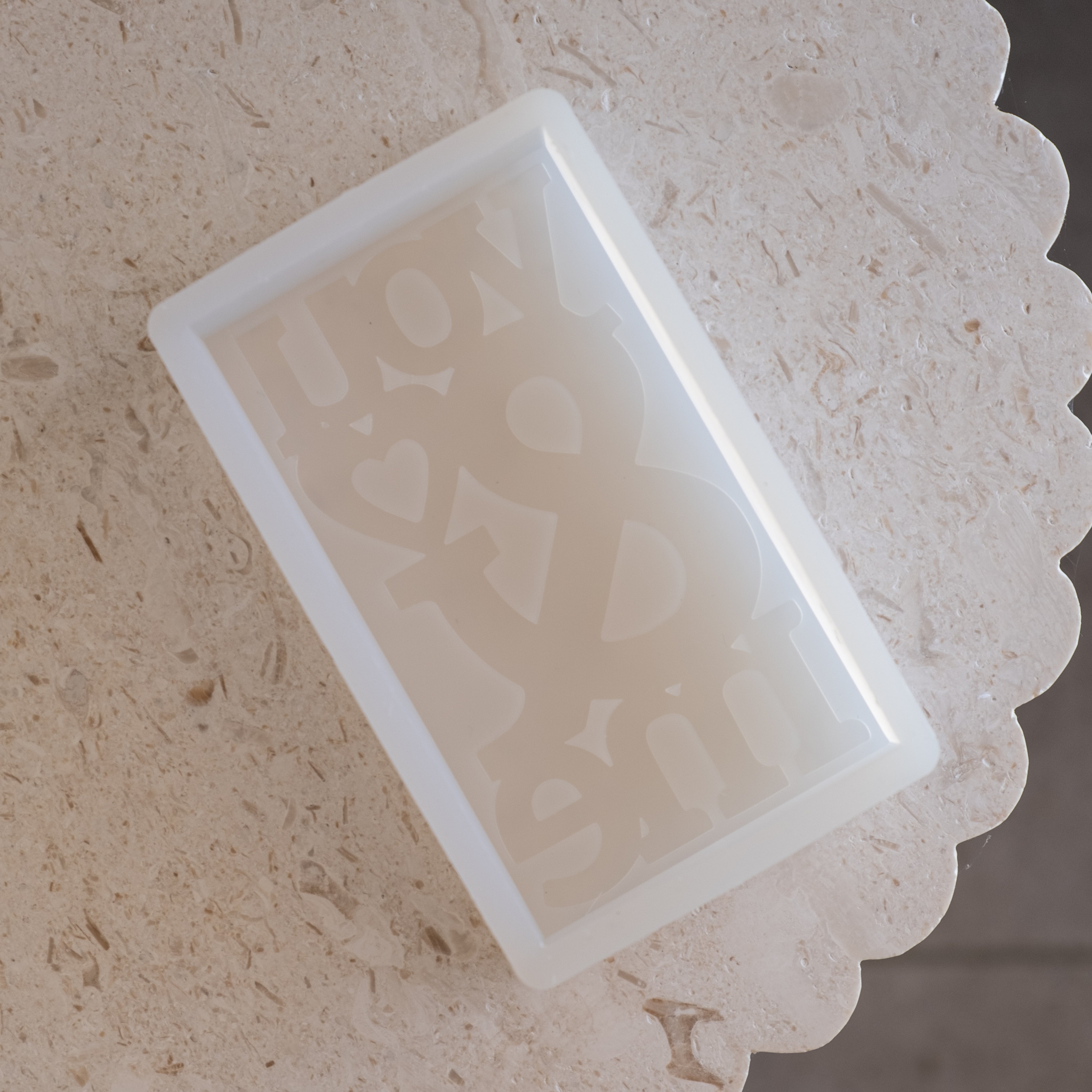 View of the You & Me Candle Mould silicone candle mould from MYKA Candles and Moulds, ideal for DIY soap moulds and cake mould projects.