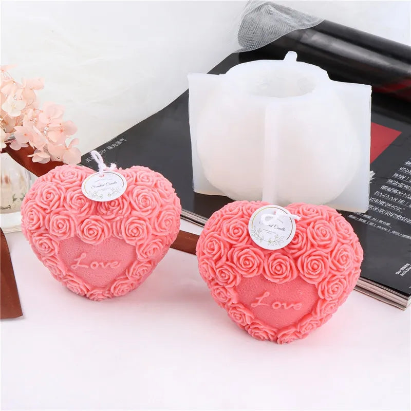 Valentines day Love Heart Rose Candle mould