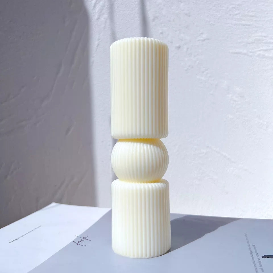 Ribbed Column Candle Moulds 3 - Silicone Mould, Mold for DIY Candles. Created using candle making kit with cotton candle wicks and candle colour chips. Using soy wax for pillar candles. Sold by Myka Candles Moulds Australia