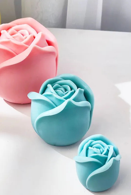 Rosebud Candle Moulds 0 - Silicone Mould, Mold for DIY Candles. Created using candle making kit with cotton candle wicks and candle colour chips. Using soy wax for pillar candles. Sold by Myka Candles Moulds Australia