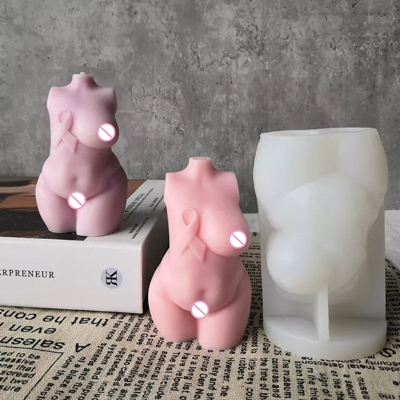 Breast Cancer Voluptuous Body Candle Mould - 10cm 5 - Silicone Mould, Mold for DIY Candles. Created using candle making kit with cotton candle wicks and candle colour chips. Using soy wax for pillar candles. Sold by Myka Candles Moulds Australia