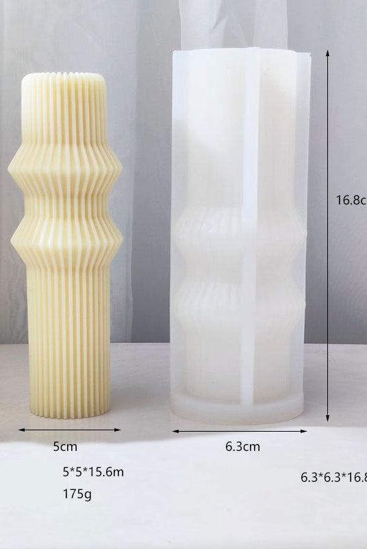 Ribbed Vase Candle Moulds 4 - Silicone Mould, Mold for DIY Candles. Created using candle making kit with cotton candle wicks and candle colour chips. Using soy wax for pillar candles. Sold by Myka Candles Moulds Australia