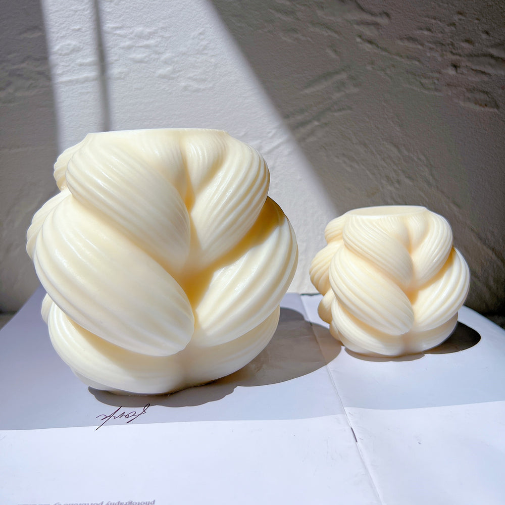 Braid Knot Candle Mould 2 - Silicone Mould, Mold for DIY Candles. Created using candle making kit with cotton candle wicks and candle colour chips. Using soy wax for pillar candles. Sold by Myka Candles Moulds Australia
