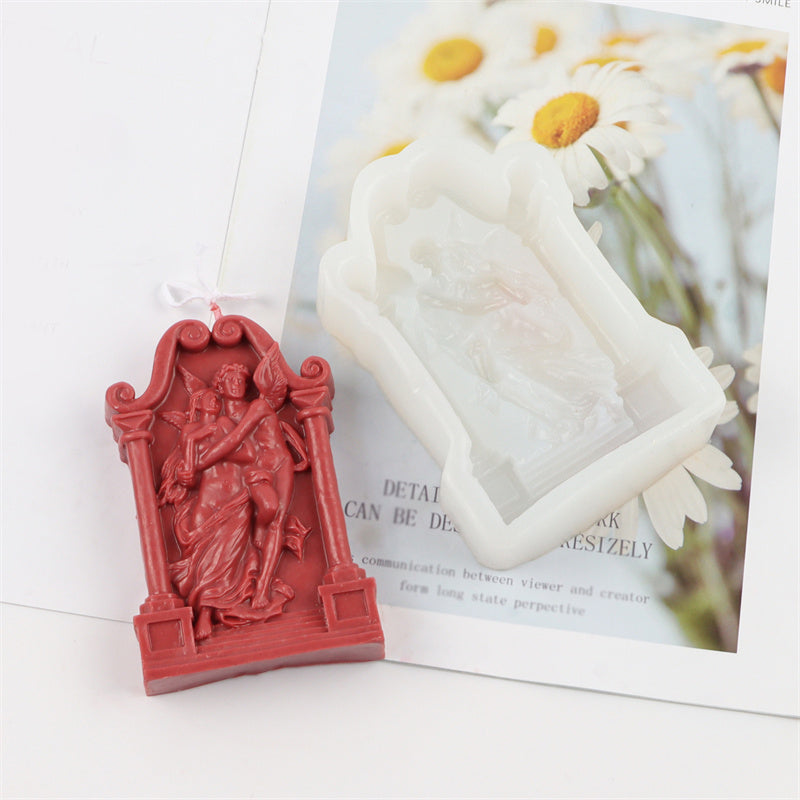 Eros & Psyche Candle Mould 4 - Silicone Mould, Mold for DIY Candles. Created using candle making kit with cotton candle wicks and candle colour chips. Using soy wax for pillar candles. Sold by Myka Candles Moulds Australia