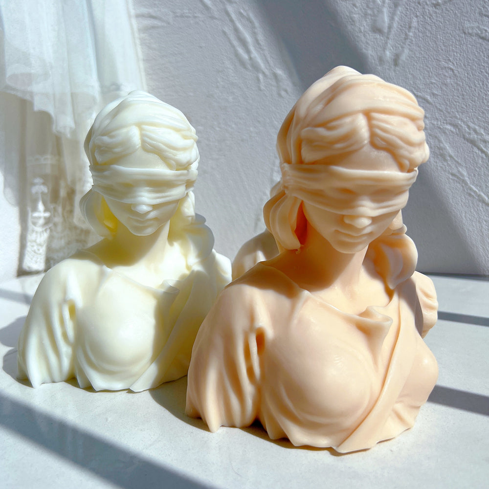 Lady Justice Candle Mould 6 - Silicone Mould, Mold for DIY Candles. Created using candle making kit with cotton candle wicks and candle colour chips. Using soy wax for pillar candles. Sold by Myka Candles Moulds Australia