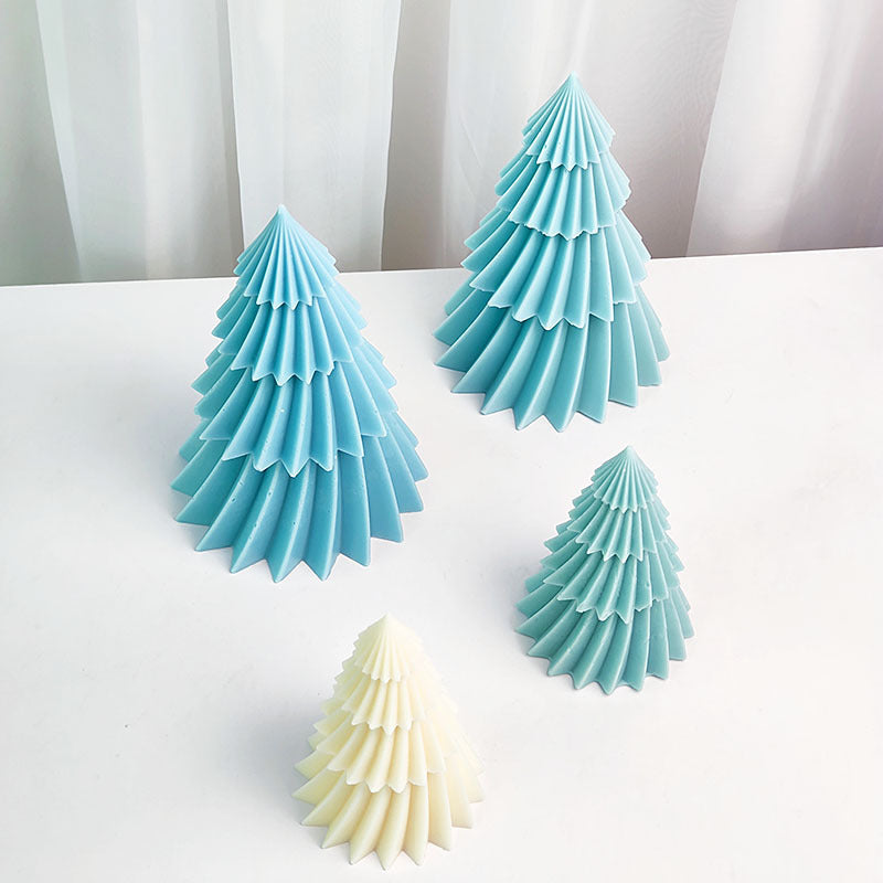 Spinning Christmas Tree Candle Mould 2 - Silicone Mould, Mold for DIY Candles. Created using candle making kit with cotton candle wicks and candle colour chips. Using soy wax for pillar candles. Sold by Myka Candles Moulds Australia