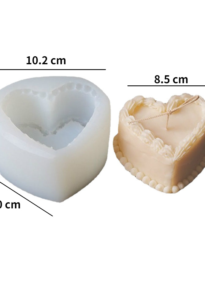 Heart Cake Candle Mould 2 - Silicone Mould, Mold for DIY Candles. Created using candle making kit with cotton candle wicks and candle colour chips. Using soy wax for pillar candles. Sold by Myka Candles Moulds Australia