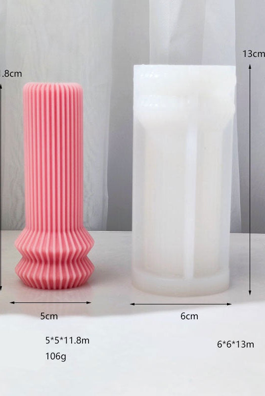 Ribbed Vase Candle Moulds 3 - Silicone Mould, Mold for DIY Candles. Created using candle making kit with cotton candle wicks and candle colour chips. Using soy wax for pillar candles. Sold by Myka Candles Moulds Australia
