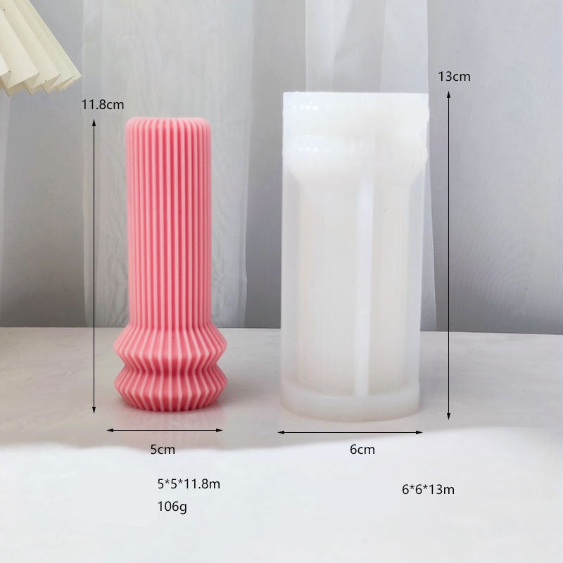 Ribbed Vase Candle Moulds 3 - Silicone Mould, Mold for DIY Candles. Created using candle making kit with cotton candle wicks and candle colour chips. Using soy wax for pillar candles. Sold by Myka Candles Moulds Australia