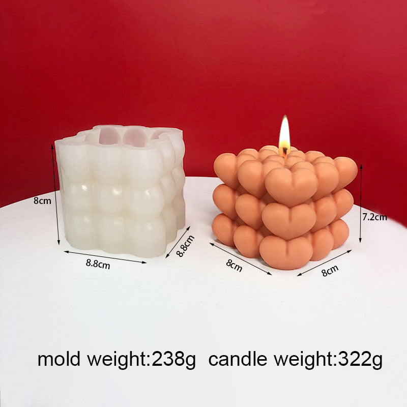 Heart Cube Candle Moulds 8 - Silicone Mould, Mold for DIY Candles. Created using candle making kit with cotton candle wicks and candle colour chips. Using soy wax for pillar candles. Sold by Myka Candles Moulds Australia