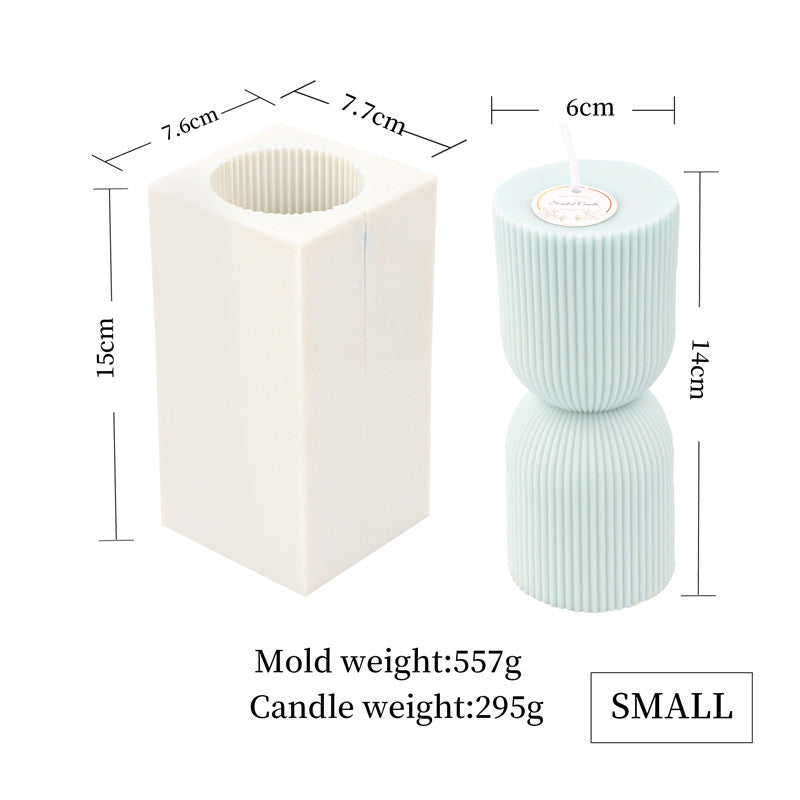Ribbed Hourglass Candle Moulds 7 - Silicone Mould, Mold for DIY Candles. Created using candle making kit with cotton candle wicks and candle colour chips. Using soy wax for pillar candles. Sold by Myka Candles Moulds Australia