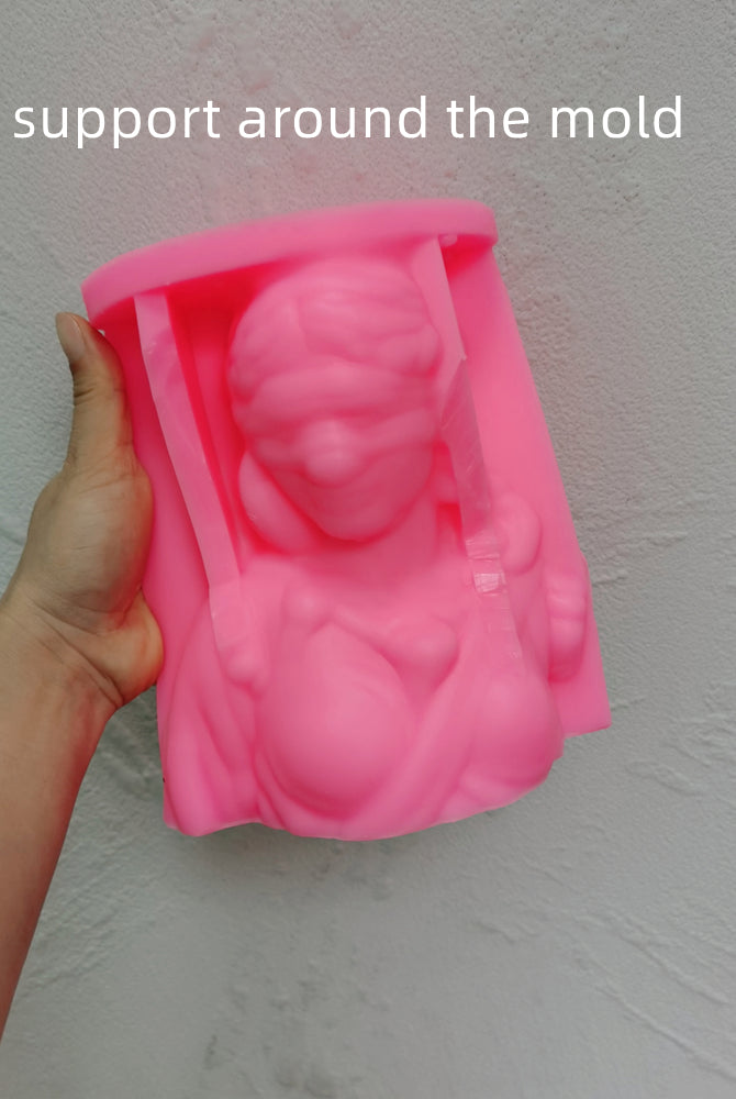 Lady Justice Candle Mould 8 - Silicone Mould, Mold for DIY Candles. Created using candle making kit with cotton candle wicks and candle colour chips. Using soy wax for pillar candles. Sold by Myka Candles Moulds Australia