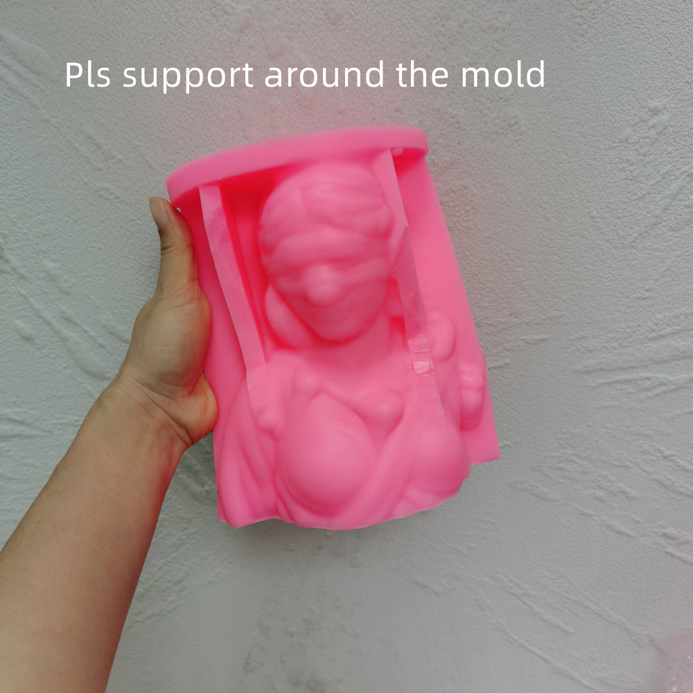 Lady Justice Candle Mould 8 - Silicone Mould, Mold for DIY Candles. Created using candle making kit with cotton candle wicks and candle colour chips. Using soy wax for pillar candles. Sold by Myka Candles Moulds Australia