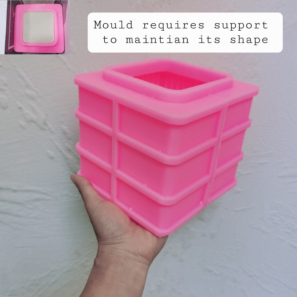 Ribbed Cube Candle Mould 6 - Silicone Mould, Mold for DIY Candles. Created using candle making kit with cotton candle wicks and candle colour chips. Using soy wax for pillar candles. Sold by Myka Candles Moulds Australia