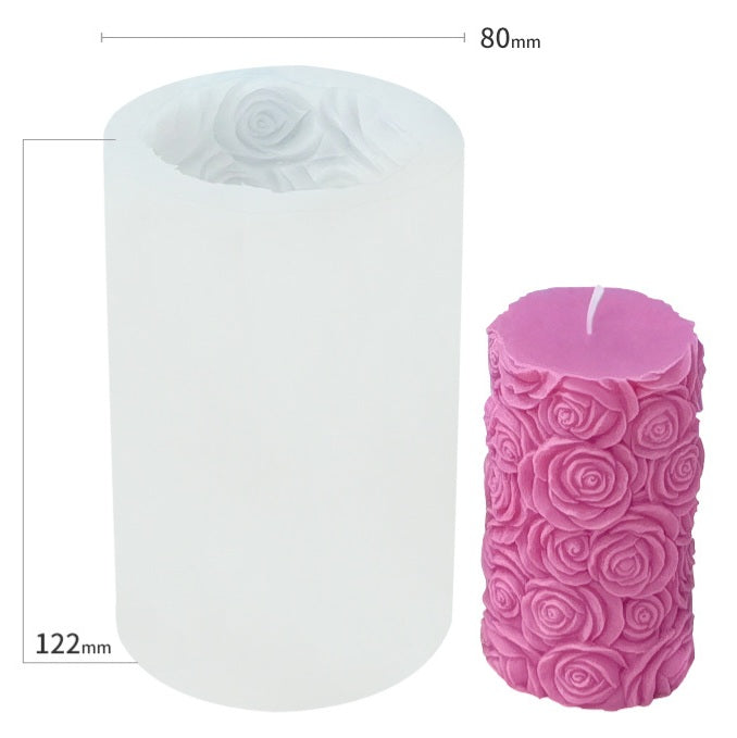 Rose Pillar Candle Mould 2 - Silicone Mould, Mold for DIY Candles. Created using candle making kit with cotton candle wicks and candle colour chips. Using soy wax for pillar candles. Sold by Myka Candles Moulds Australia