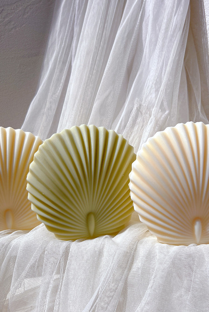 Scallop Shell Candle Mould 3 - Silicone Mould, Mold for DIY Candles. Created using candle making kit with cotton candle wicks and candle colour chips. Using soy wax for pillar candles. Sold by Myka Candles Moulds Australia