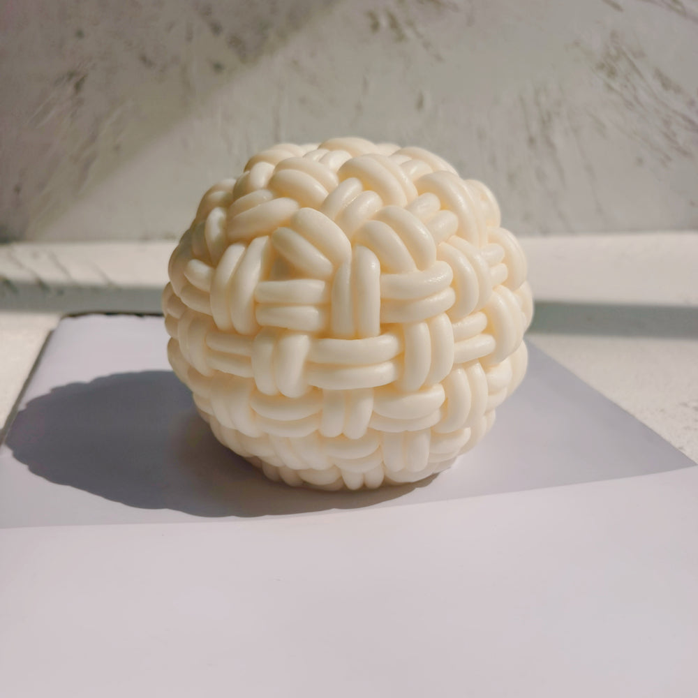Knitted Ball Candle Mould 7 - Silicone Mould, Mold for DIY Candles. Created using candle making kit with cotton candle wicks and candle colour chips. Using soy wax for pillar candles. Sold by Myka Candles Moulds Australia