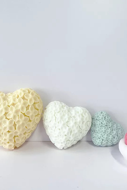 Flower Heart Candle Mould 8 - Silicone Mould, Mold for DIY Candles. Created using candle making kit with cotton candle wicks and candle colour chips. Using soy wax for pillar candles. Sold by Myka Candles Moulds Australia