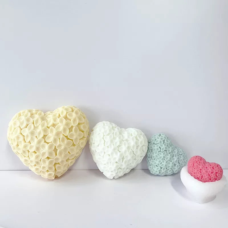 Flower Heart Candle Mould 8 - Silicone Mould, Mold for DIY Candles. Created using candle making kit with cotton candle wicks and candle colour chips. Using soy wax for pillar candles. Sold by Myka Candles Moulds Australia