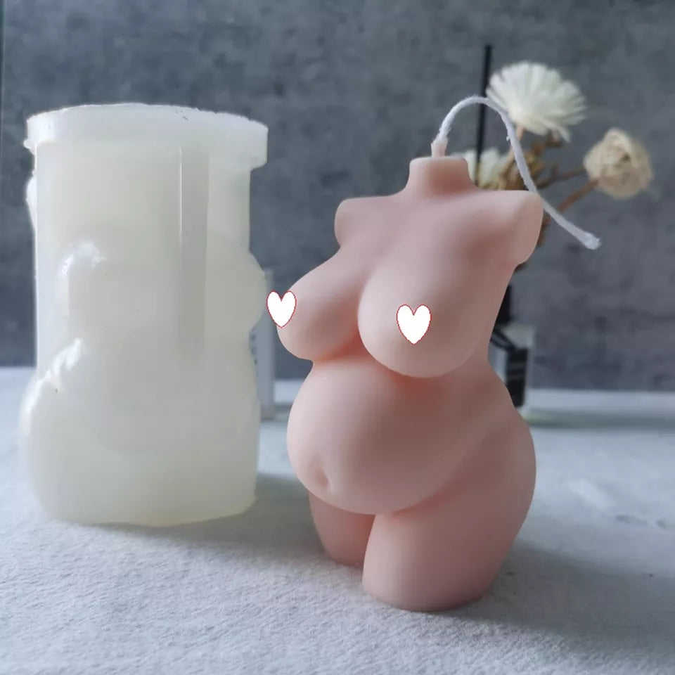 Third Trimester Mama Candle Mould 1 - Silicone Mould, Mold for DIY Candles. Created using candle making kit with cotton candle wicks and candle colour chips. Using soy wax for pillar candles. Sold by Myka Candles Moulds Australia