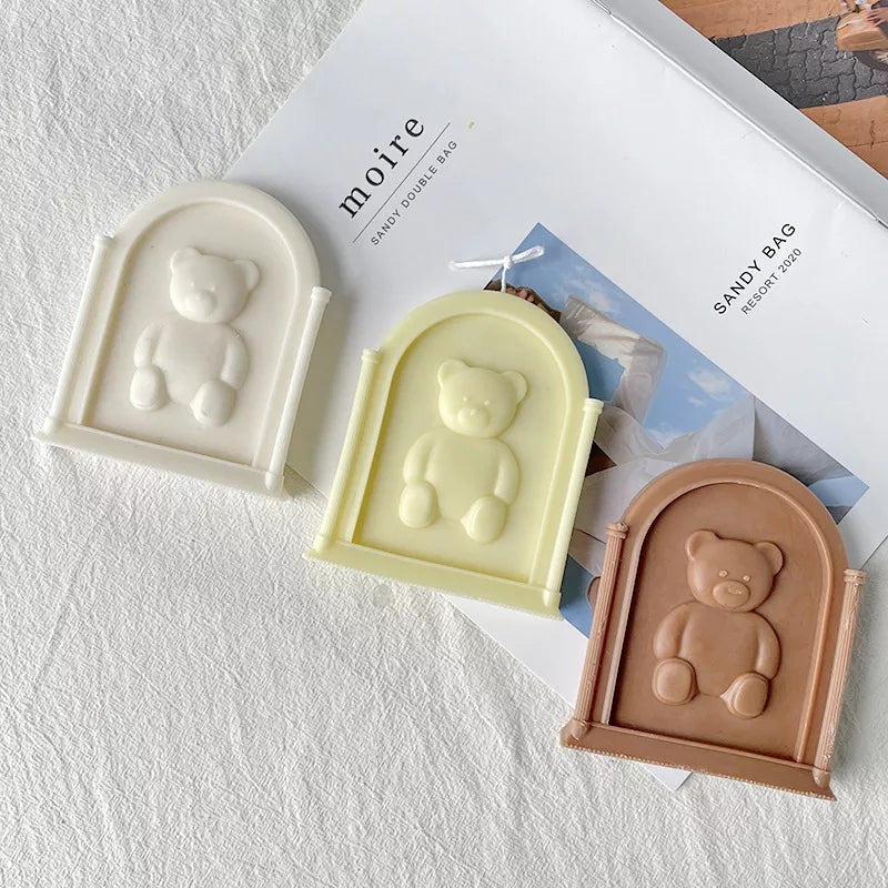 Arch Bear Candle Mould 2 - Silicone Mould, Mold for DIY Candles. Created using candle making kit with cotton candle wicks and candle colour chips. Using soy wax for pillar candles. Sold by Myka Candles Moulds Australia