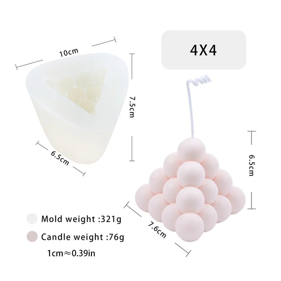 Bubble Pyramid Candle Moulds 10 - Silicone Mould, Mold for DIY Candles. Created using candle making kit with cotton candle wicks and candle colour chips. Using soy wax for pillar candles. Sold by Myka Candles Moulds Australia